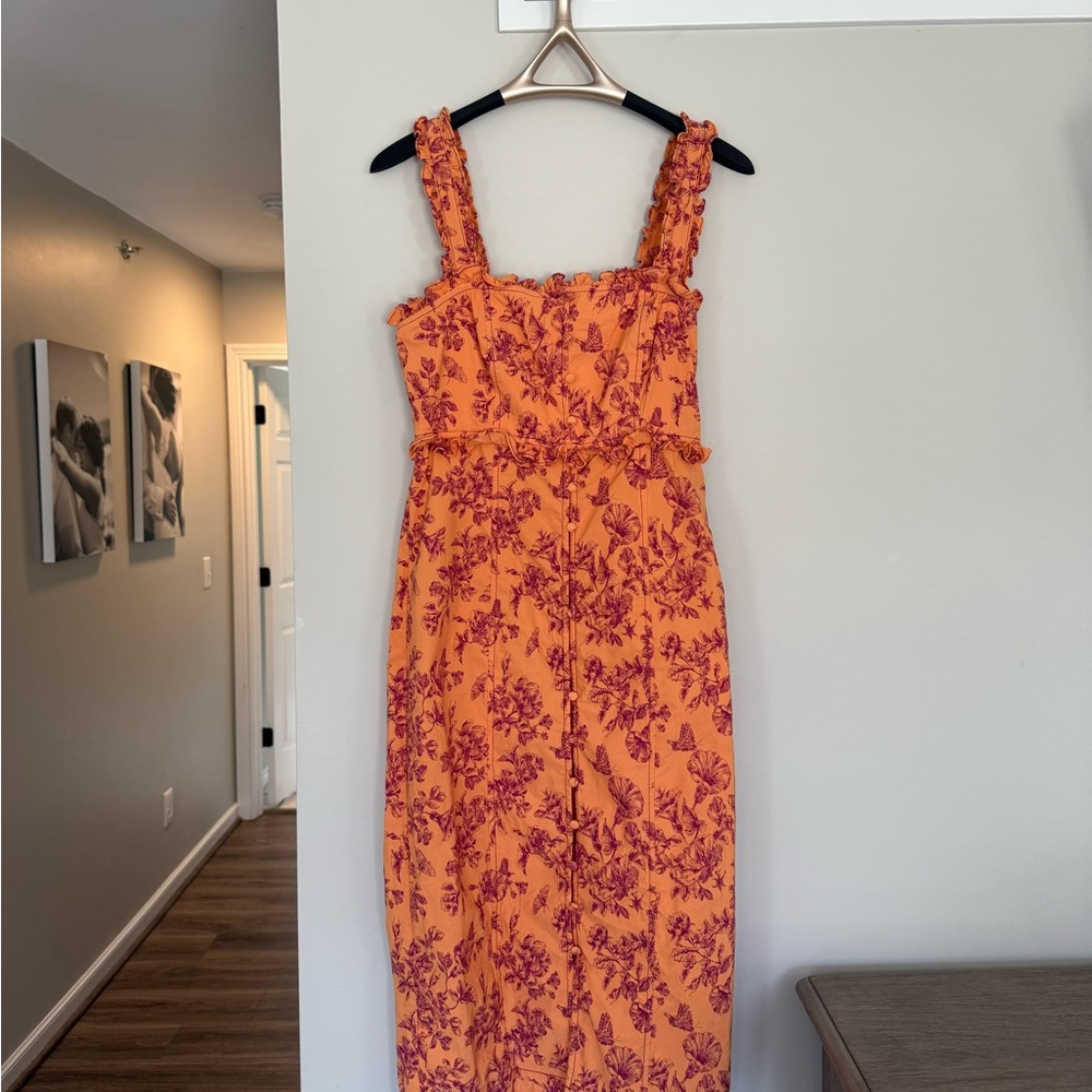Anthropologie Orange Red Midi Sundress Square Neck